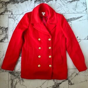 J Crew Wool Peacoat Electric Red with Gold Buttons - Women’s Size 8